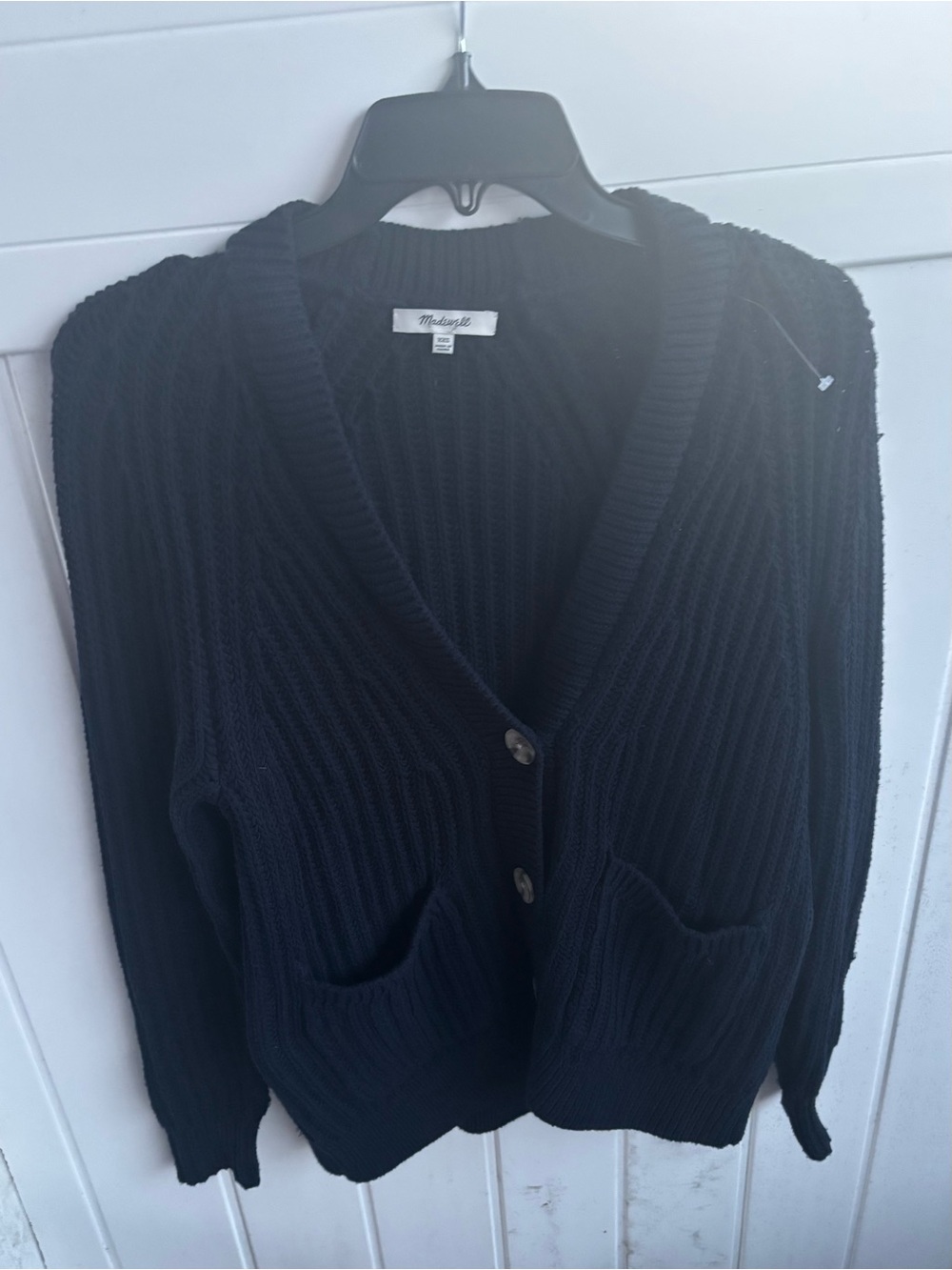 Madewell Black Ribbed V-Neck Button-Up Cardigan